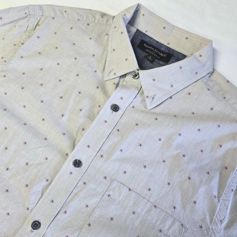 Banana Republic Mens Soft Wash Slim Fit Floral Print Button Down Shirt Gray L